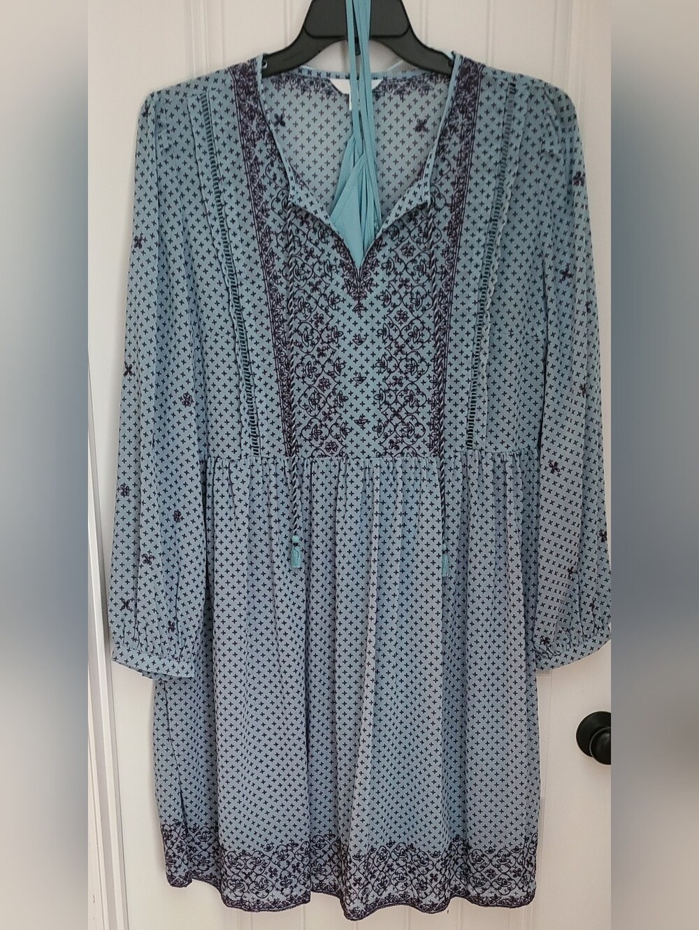 Light Blue Floral Print Peasant Dress